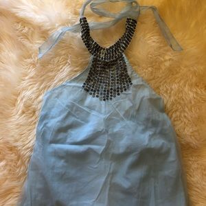Light blue halter top with beaded detailing